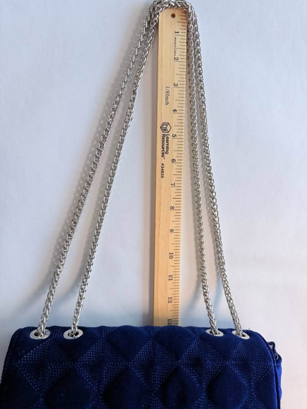 Charming Charlie Royal Blue Velvet Quilted Flap Crossbody Bag Silver Chain Strap - Picture 7 of 13
